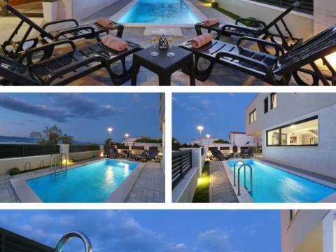 Vir, 1st row to the sea south side, villa with pool
