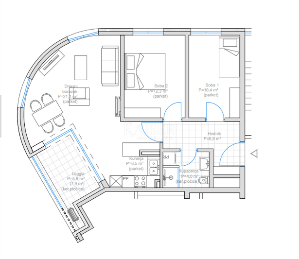 Rijeka, Martinkovac - stan 2S+DB sa dva parkirna mjesta u garaži
