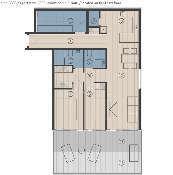 Jesenice, Dugi rat - Luksuzni dvosobni apartman S303 s panoramskim pogledom, prvi red do mora