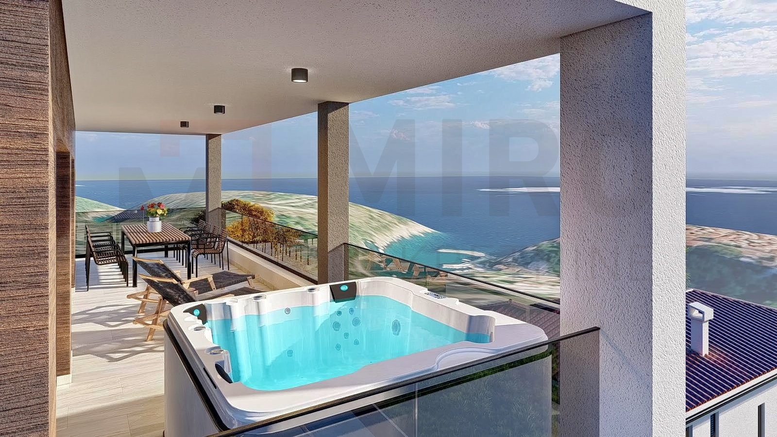 Vrbnik, novogradnja, luksuzni apartman u prizemlju s okućnicom i bazenom