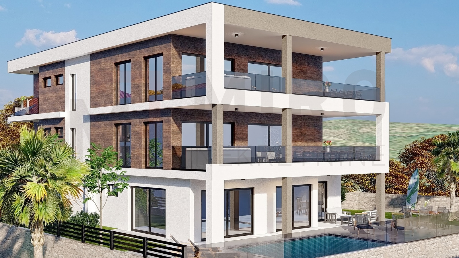 Vrbnik, novogradnja, luksuzni apartman u prizemlju s okućnicom i bazenom