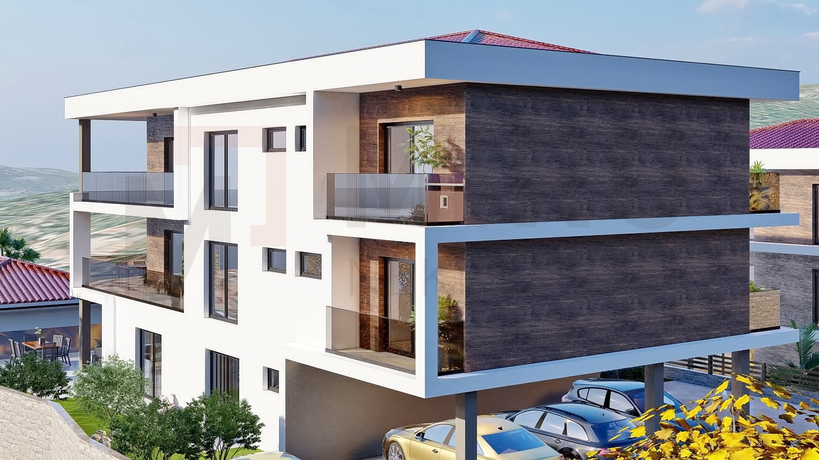 Vrbnik, novogradnja, luksuzni apartman u prizemlju s okućnicom i bazenom